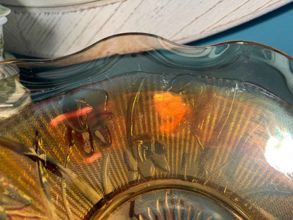 Jeannette Glass Iris & Herringbone Marigold Carnival Glass Bowl | 9.5" | Vintage Collectible