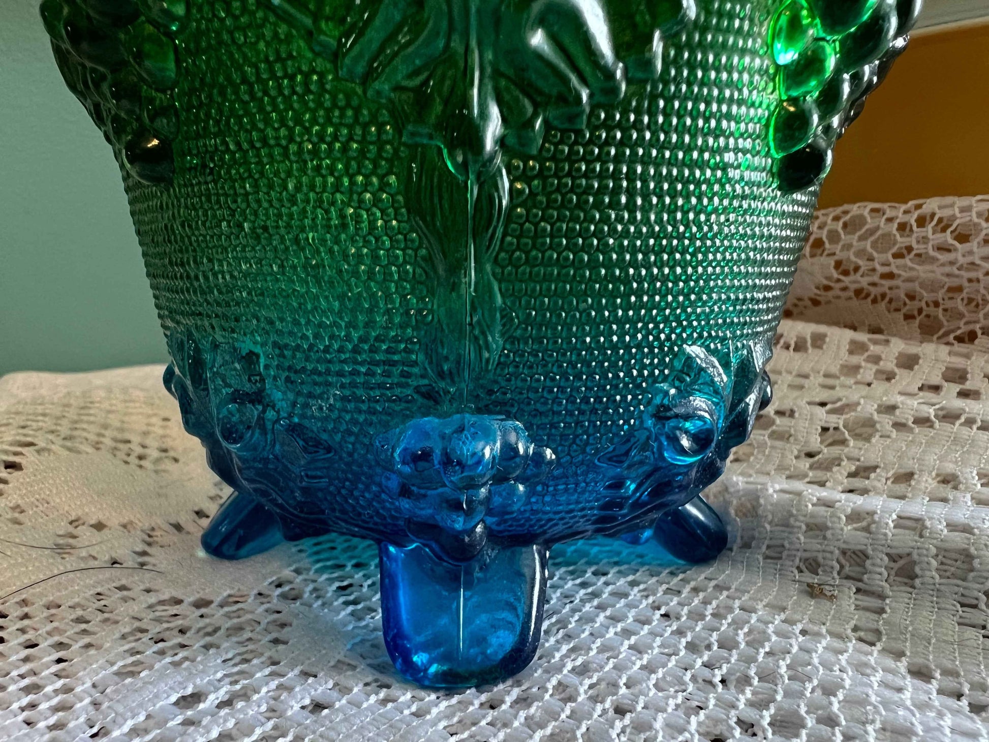 Vintage Jeannette Blue Green Flash Painted Footed Candy Dish Jar with Lid
