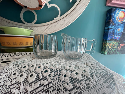 Vintage Jeannette Glass National Ribbed Hobnail sugar bowl and creamer set
