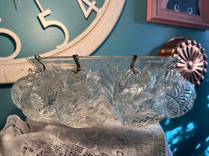 Vintage Jeannette Glass Feather Punch Bowl Set | 1 Bowl & 12 Cups | Collectible Glassware