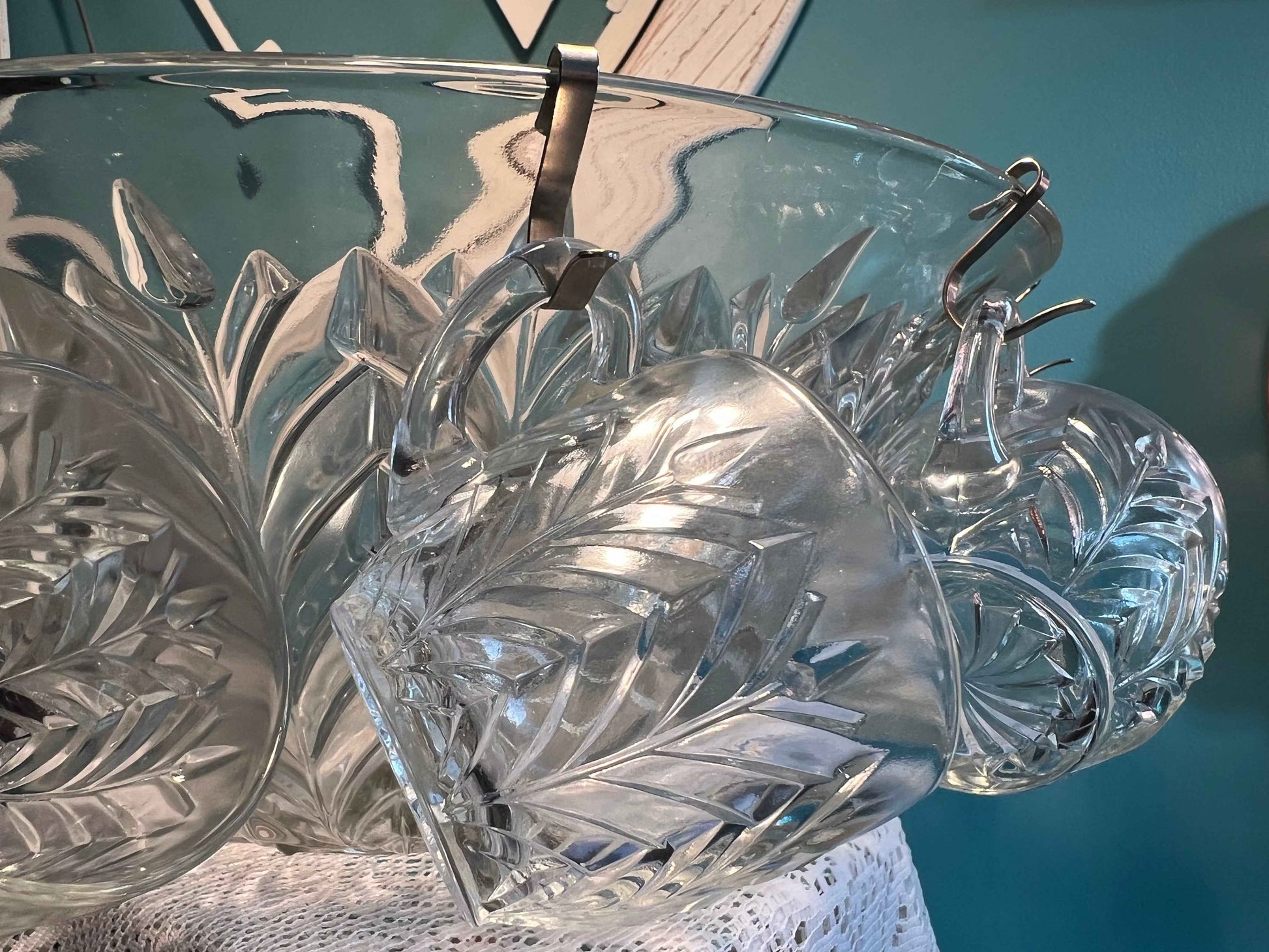 Vintage Jeannette Glass Feather Punch Bowl Set | 1 Bowl & 12 Cups | Collectible Glassware
