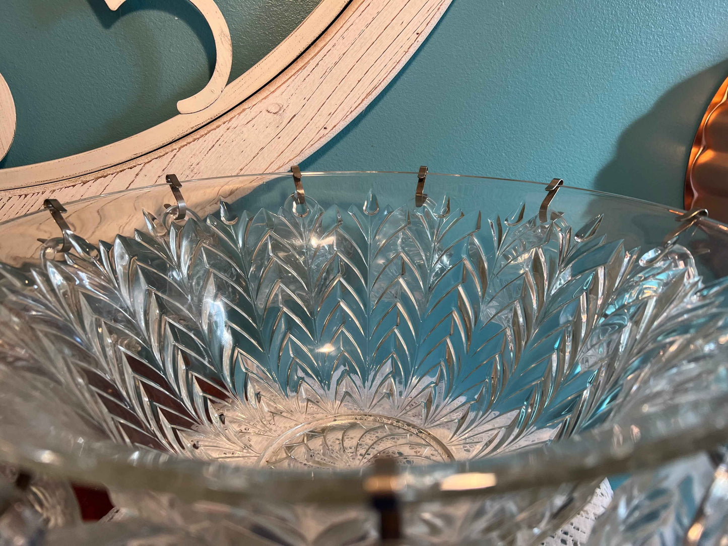 Vintage Jeannette Glass Feather Punch Bowl Set | 1 Bowl & 12 Cups | Collectible Glassware