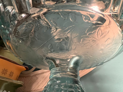 Mid-century vintage Jeannette Glass Louisa bowl with basket weave and floral design