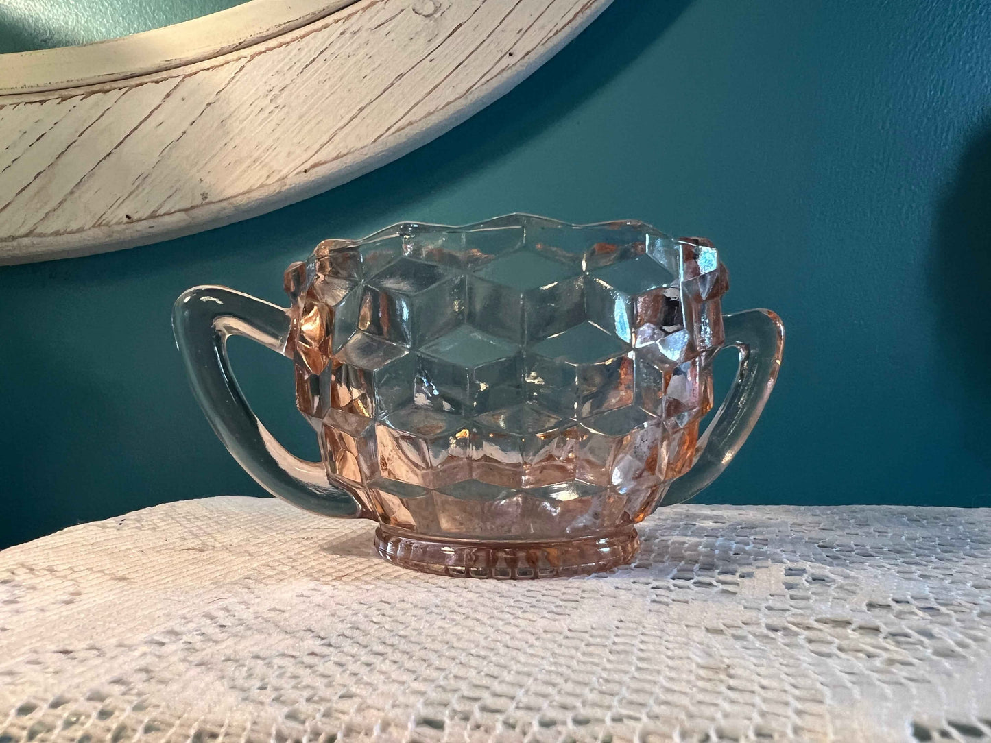 Vintage Jeannette Open Sugar Cube | Pink Depression Glass | 2.375"