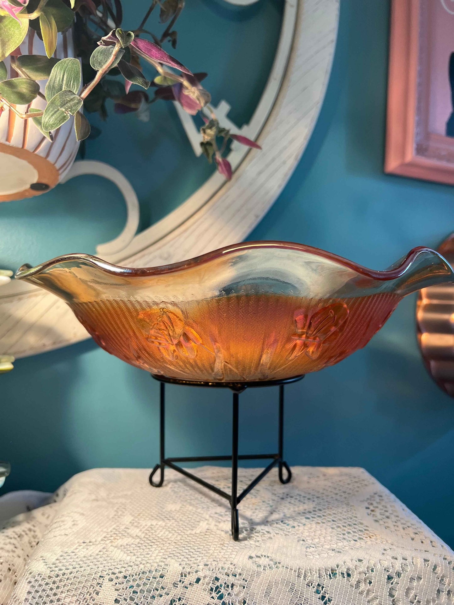 Jeanette Glass Iris & Herringbone Marigold Carnival Glass Bowl | 11.5" | Vintage Collectible