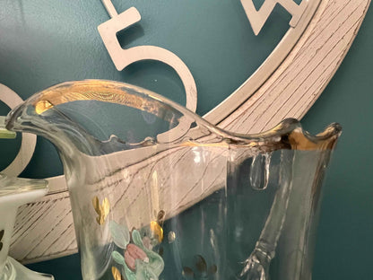 Antique Jefferson Glass Pitcher & Two Glasses | Hand-Painted Floral Pattern | EAPG Collectible Set