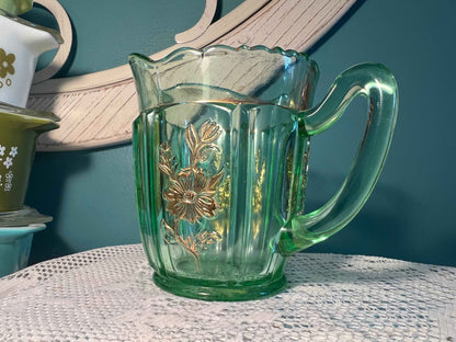 Vintage Jefferson Glass Dolly Madison Creamer | Green with Gold Accents | Early American Glassware