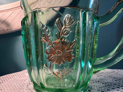 Vintage Jefferson Glass Dolly Madison Creamer | Green with Gold Accents | Early American Glassware