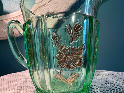 Vintage Jefferson Glass Dolly Madison Creamer | Green with Gold Accents | Early American Glassware