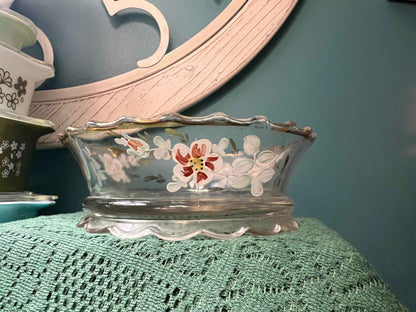 Antique Jefferson Crystal Hand-Painted Floral Berry Bowl Set | Clear Crystal with Scalloped Rim | Vintage Tableware