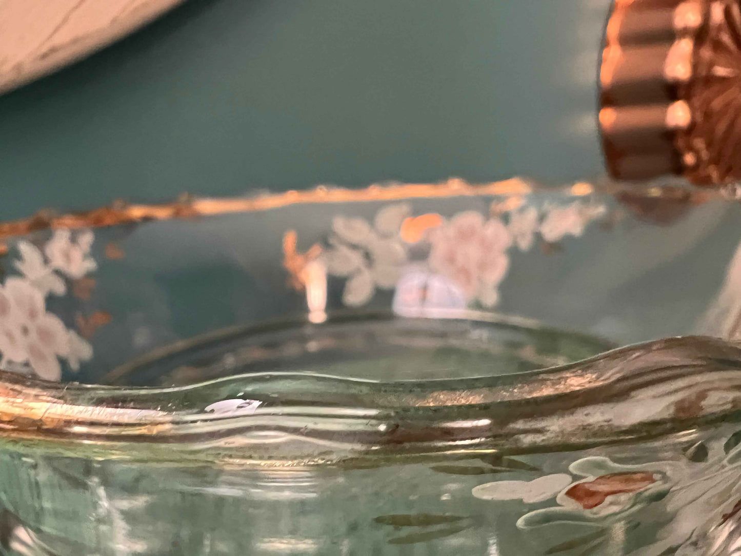 Antique Jefferson Crystal Hand-Painted Floral Berry Bowl Set | Clear Crystal with Scalloped Rim | Vintage Tableware