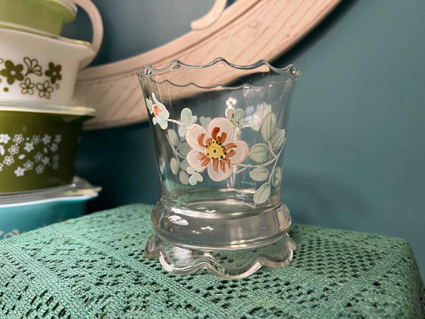 Antique Jefferson Glass Vogue Spooner | EAPG c.1904 | Hand-Painted Dogwood Flowers