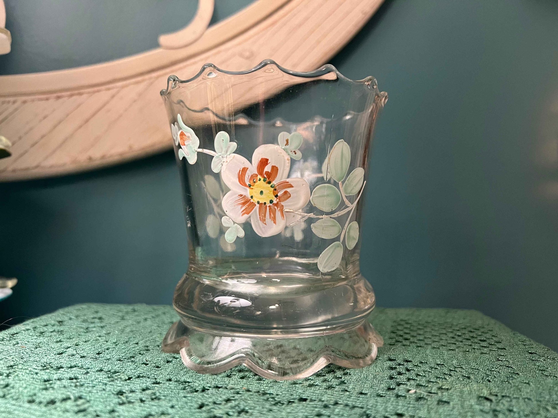 Antique Jefferson Glass Vogue Spooner | EAPG c.1904 | Hand-Painted Dogwood Flowers