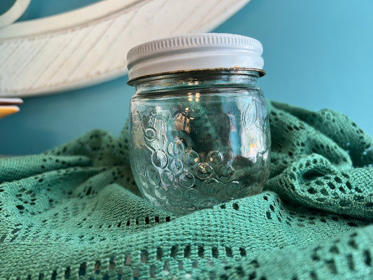 Vintage Kerr Country Kitchen fruit-embossed 8 oz jelly jar