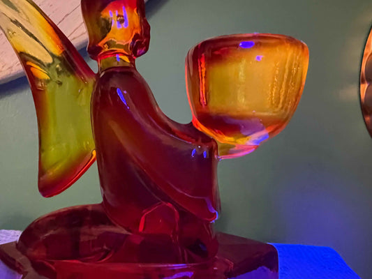 LE Smith Amberina Angel Candle Holder | Vintage Glassware | Collectible Cadmium