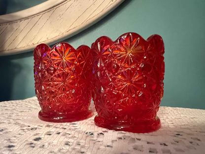 LE Smith Amberina Daisy & Button Amberina Toothpick Holder - 1 Piece | Vintage Cadmium | GLOWS