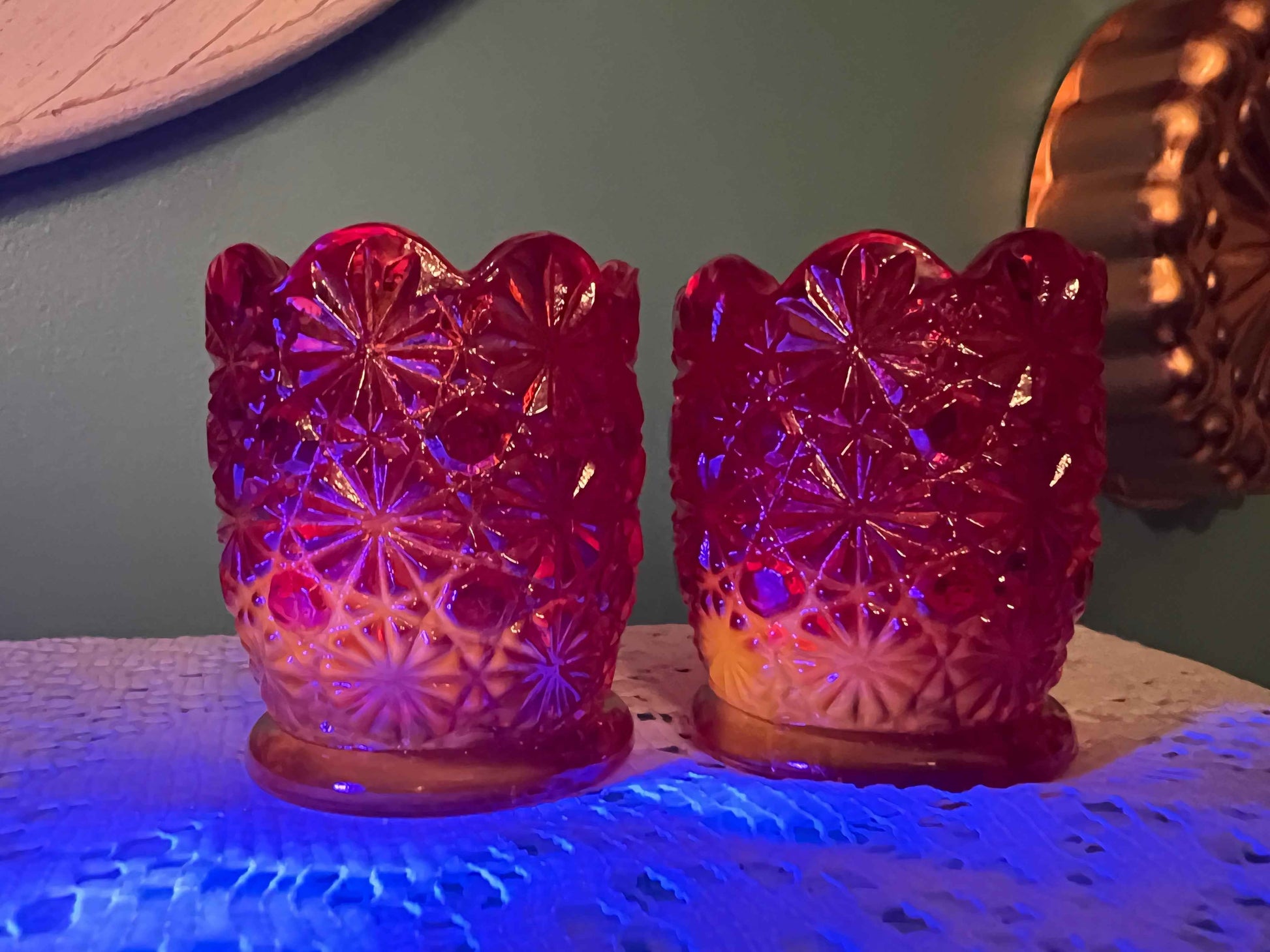 LE Smith Amberina Daisy & Button Amberina Toothpick Holder - 1 Piece | Vintage Cadmium | GLOWS