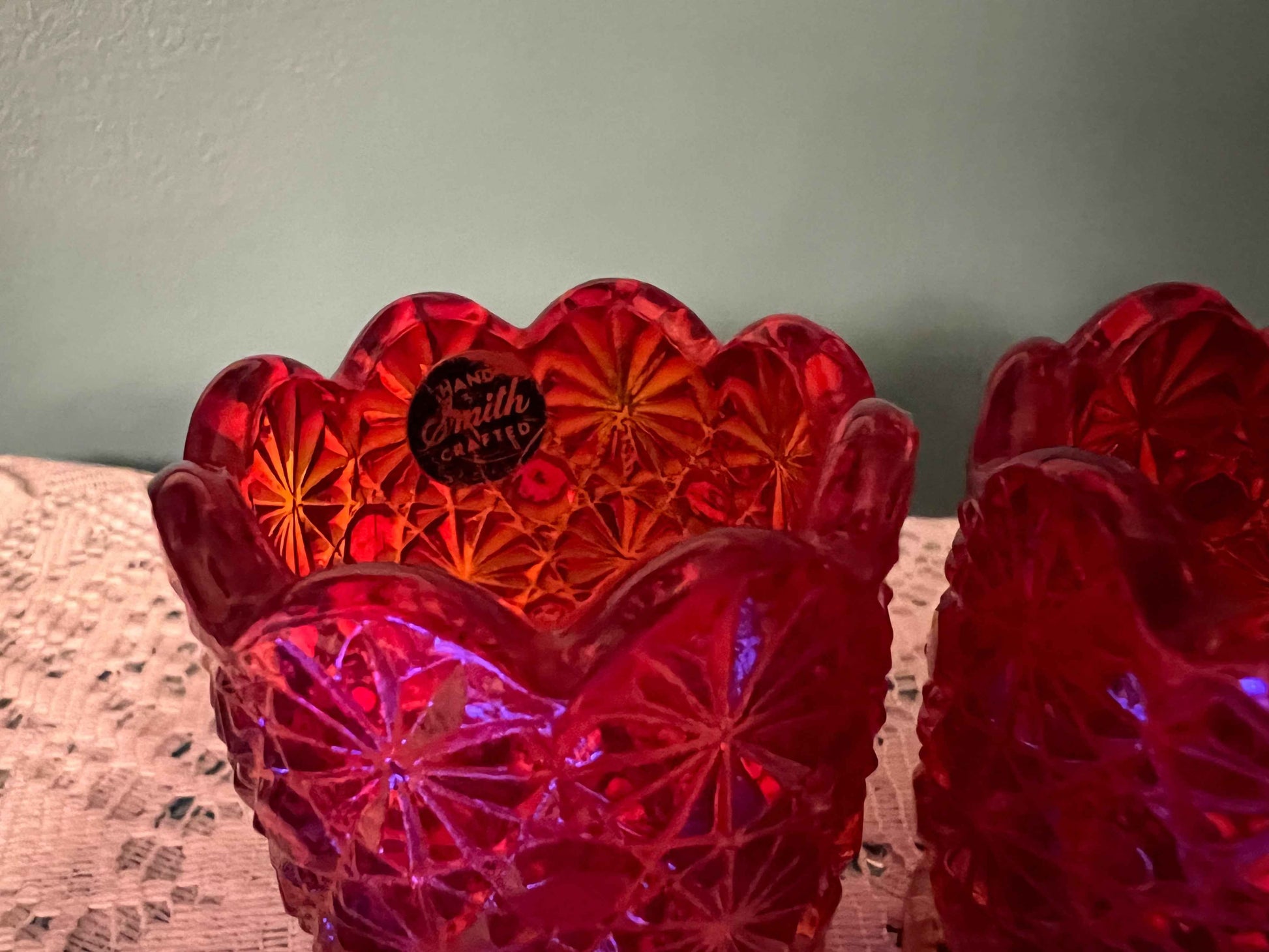 LE Smith Amberina Daisy & Button Amberina Toothpick Holder - 1 Piece | Vintage Cadmium | GLOWS