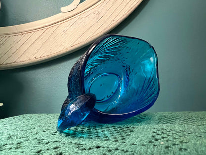 Vintage L.E. Smith Cobalt Blue Glass Swan Dish | Collectible Trinket or Candy Dish | Textured Feather Design