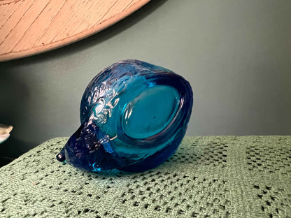 Vintage L.E. Smith Cobalt Blue Glass Swan Dish | Collectible Trinket or Candy Dish | Textured Feather Design