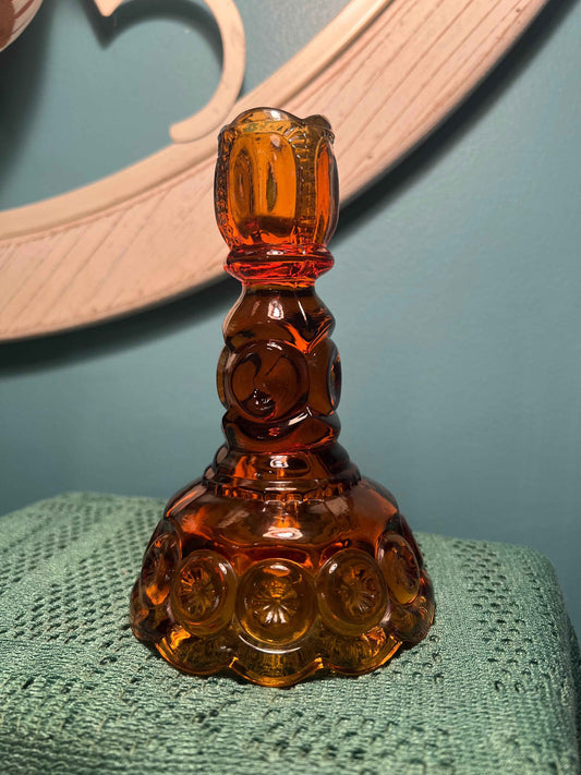 Vintage Amber Glass L.E. Smith Moon and Star Candle Holder | 6" | Collectible Glassware