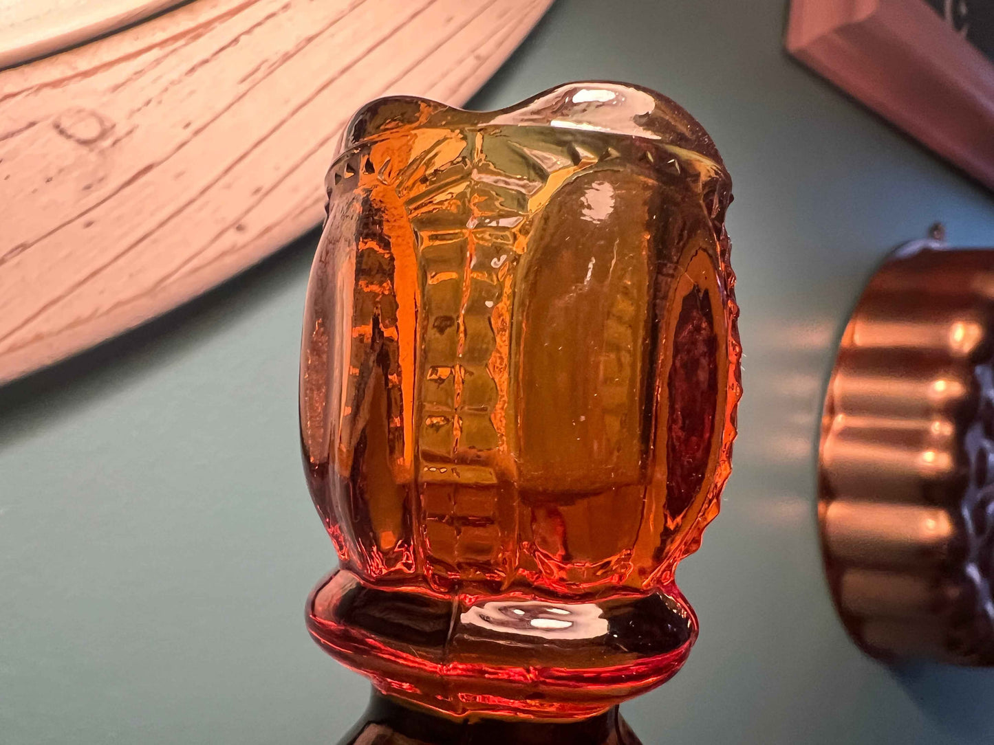 Vintage Amber Glass L.E. Smith Moon and Star Candle Holder | 6" | Collectible Glassware