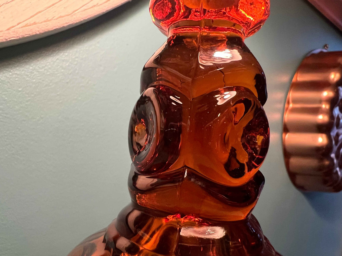 Vintage Amber Glass L.E. Smith Moon and Star Candle Holder | 6" | Collectible Glassware