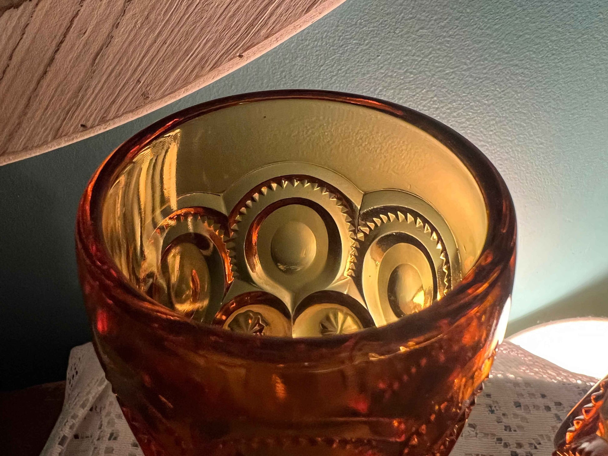 Vintage L.E. Smith “Moon and Stars” Amber Glass Goblets – Set of 2