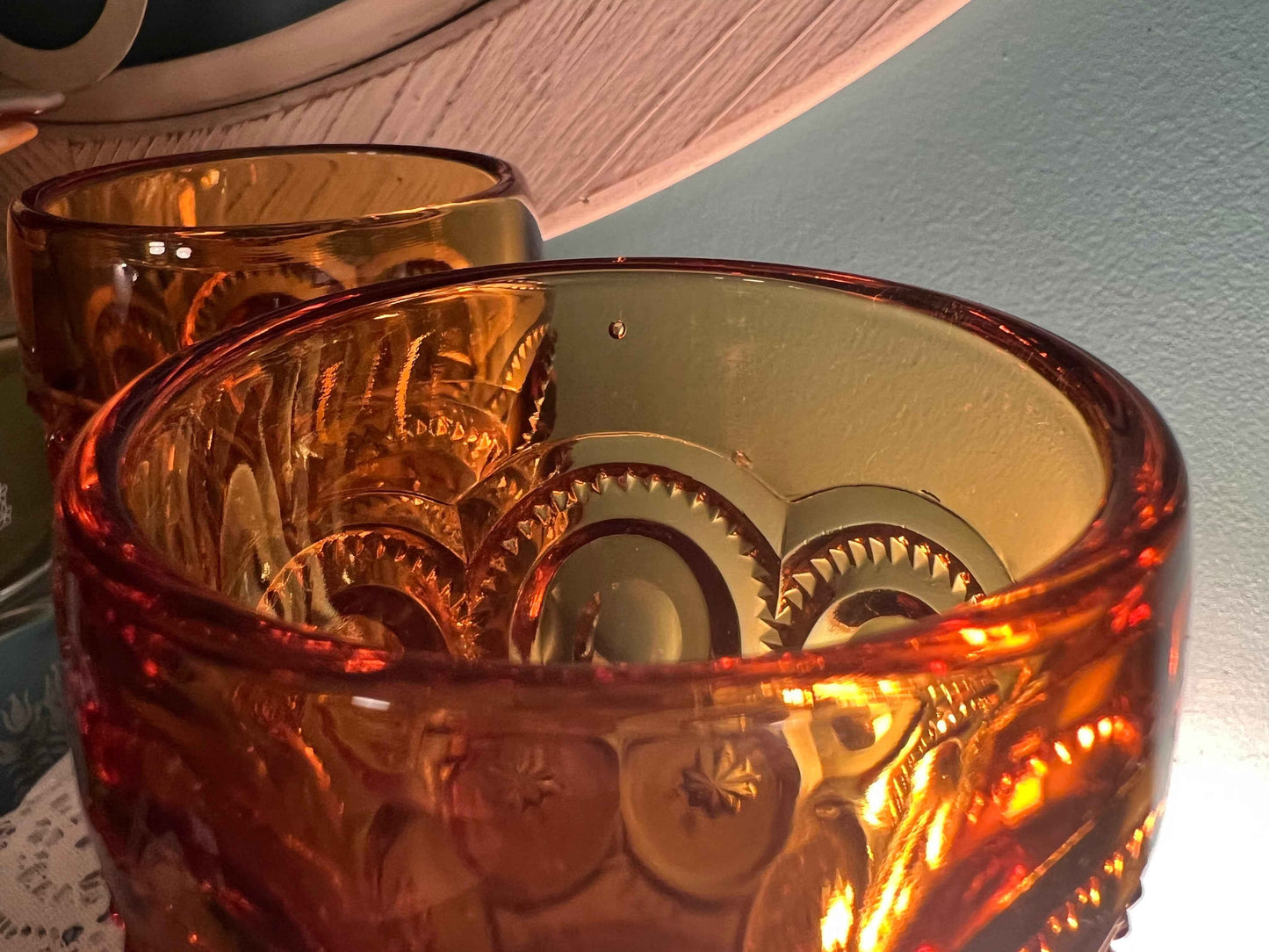 Vintage L.E. Smith “Moon and Stars” Amber Glass Goblets – Set of 2