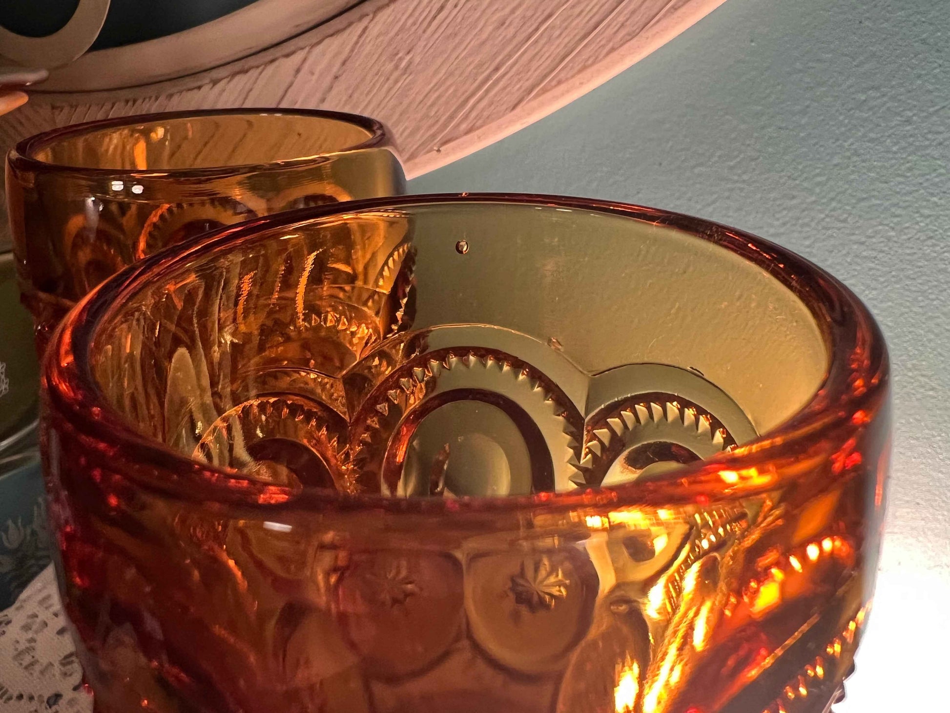 Vintage L.E. Smith “Moon and Stars” Amber Glass Goblets – Set of 2