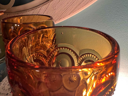 Vintage L.E. Smith “Moon and Stars” Amber Glass Goblets – Set of 2