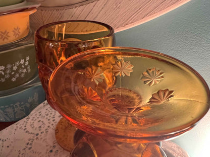 Vintage L.E. Smith “Moon and Stars” Amber Glass Goblets – Set of 2