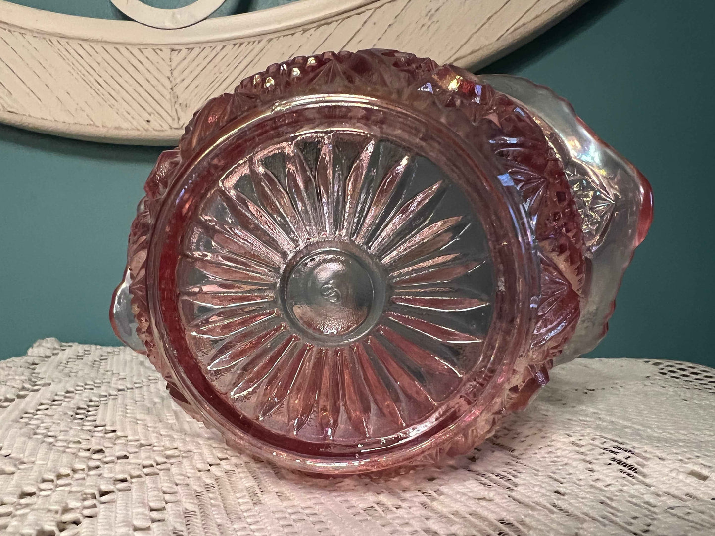 Vintage L.E. Smith Quintec Pink Carnival Glass Basket | Iridescent Stars Panels