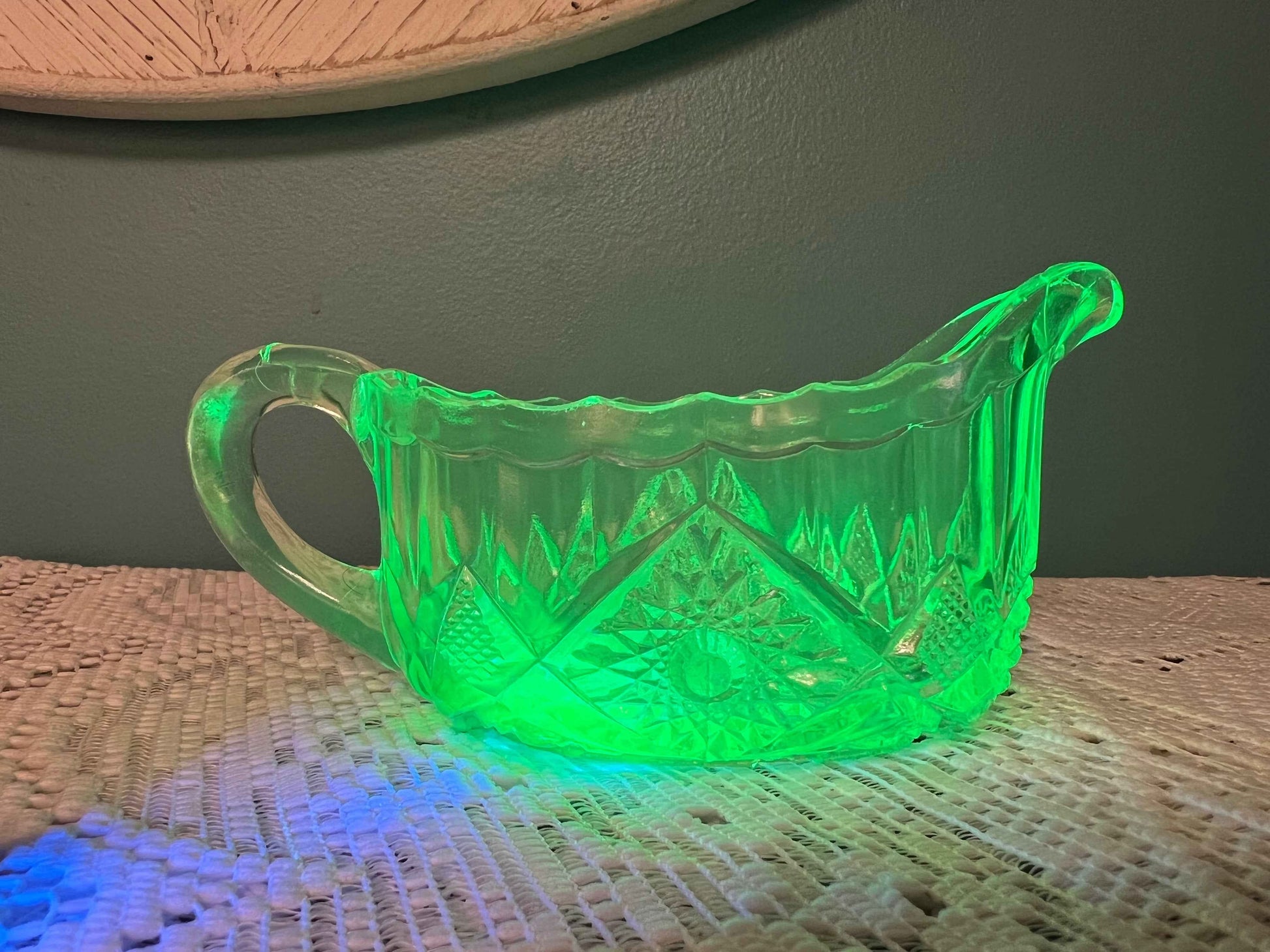 Vintage LE Smith Uranium Glass Hobstar Creamer | Collectible Glassware