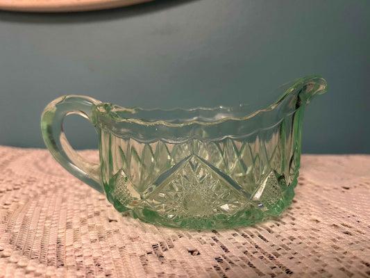 Vintage LE Smith Uranium Glass Hobstar Creamer | Collectible Glassware