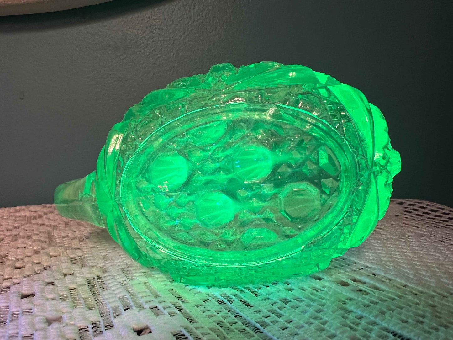 Vintage LE Smith Uranium Glass Hobstar Creamer | Collectible Glassware