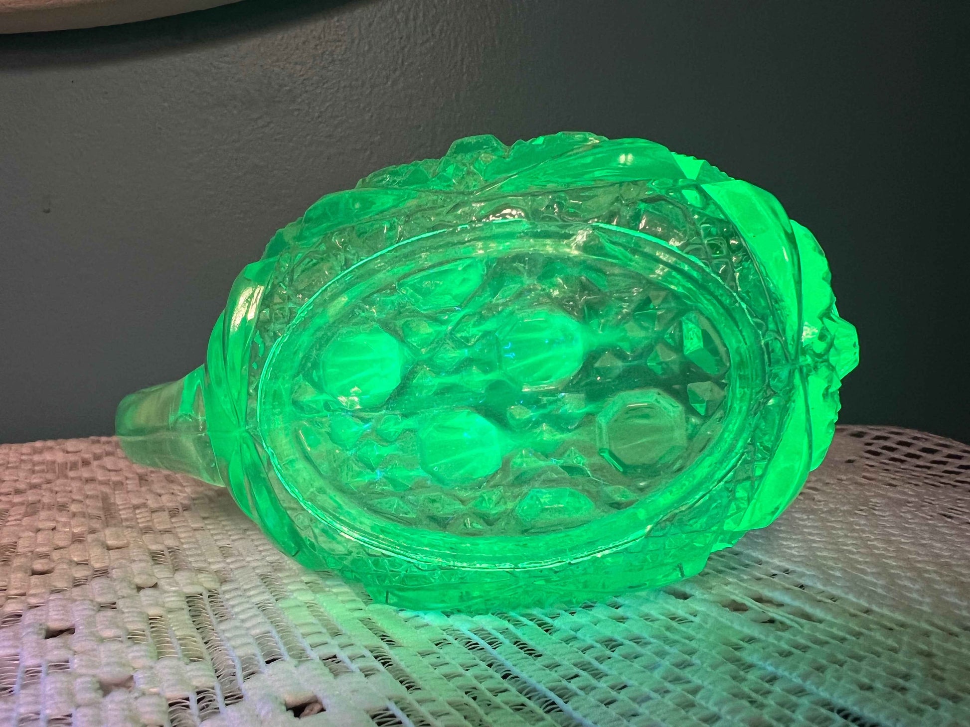 Vintage LE Smith Uranium Glass Hobstar Creamer | Collectible Glassware