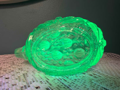 Vintage LE Smith Uranium Glass Hobstar Creamer | Collectible Glassware