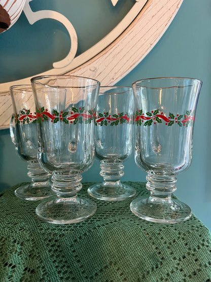 Set of 4 vintage Arby’s Holly Berry mugs for Irish coffee and egg nog