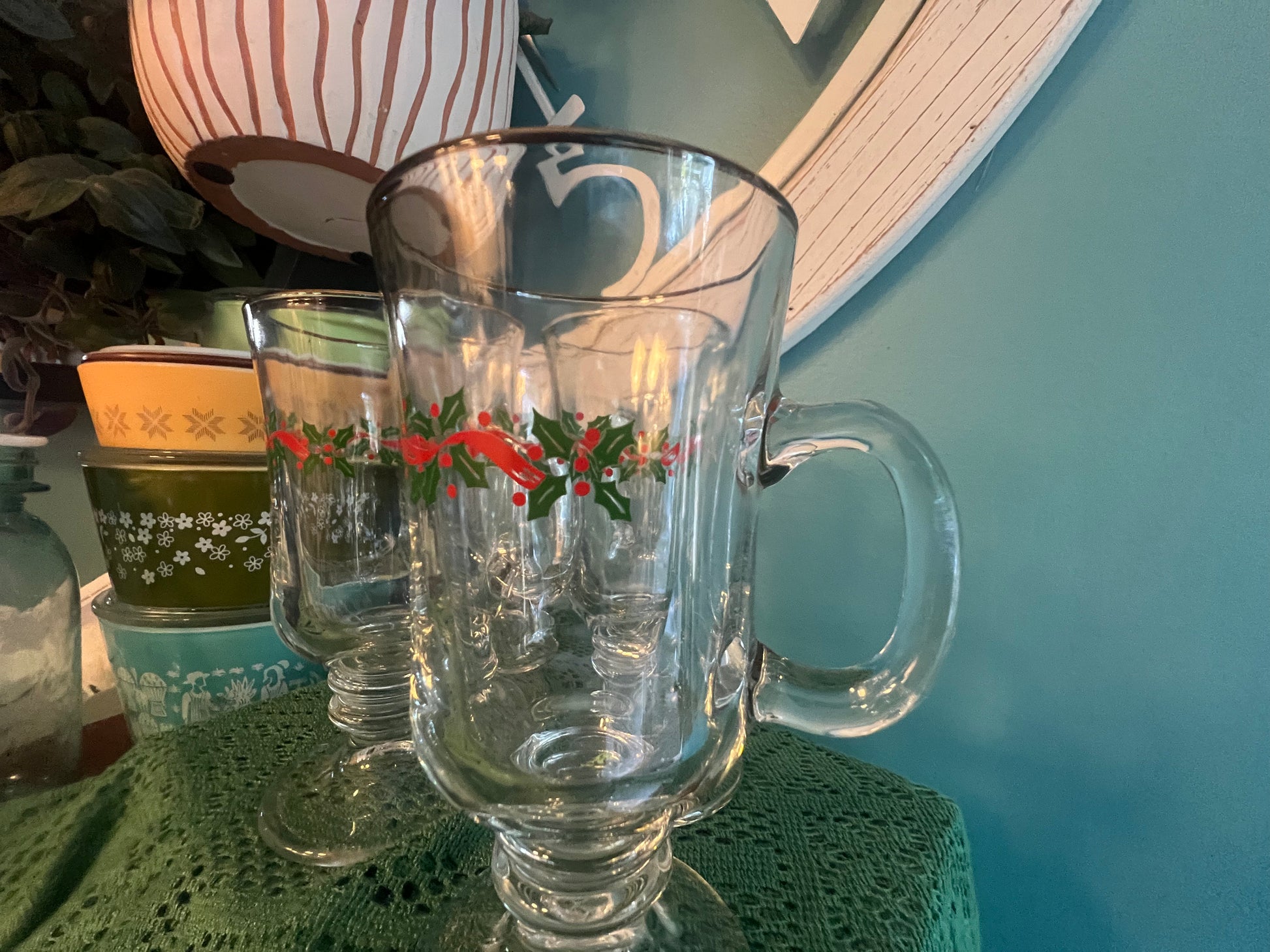 Holiday drinkware vintage Arby’s Holly Berry mugs for egg nog or coffee