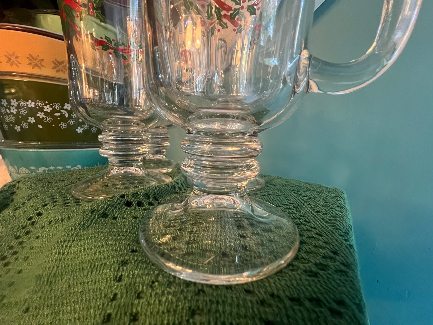 Set of 4 vintage Arby’s Holly Berry mugs for Irish coffee and egg nog