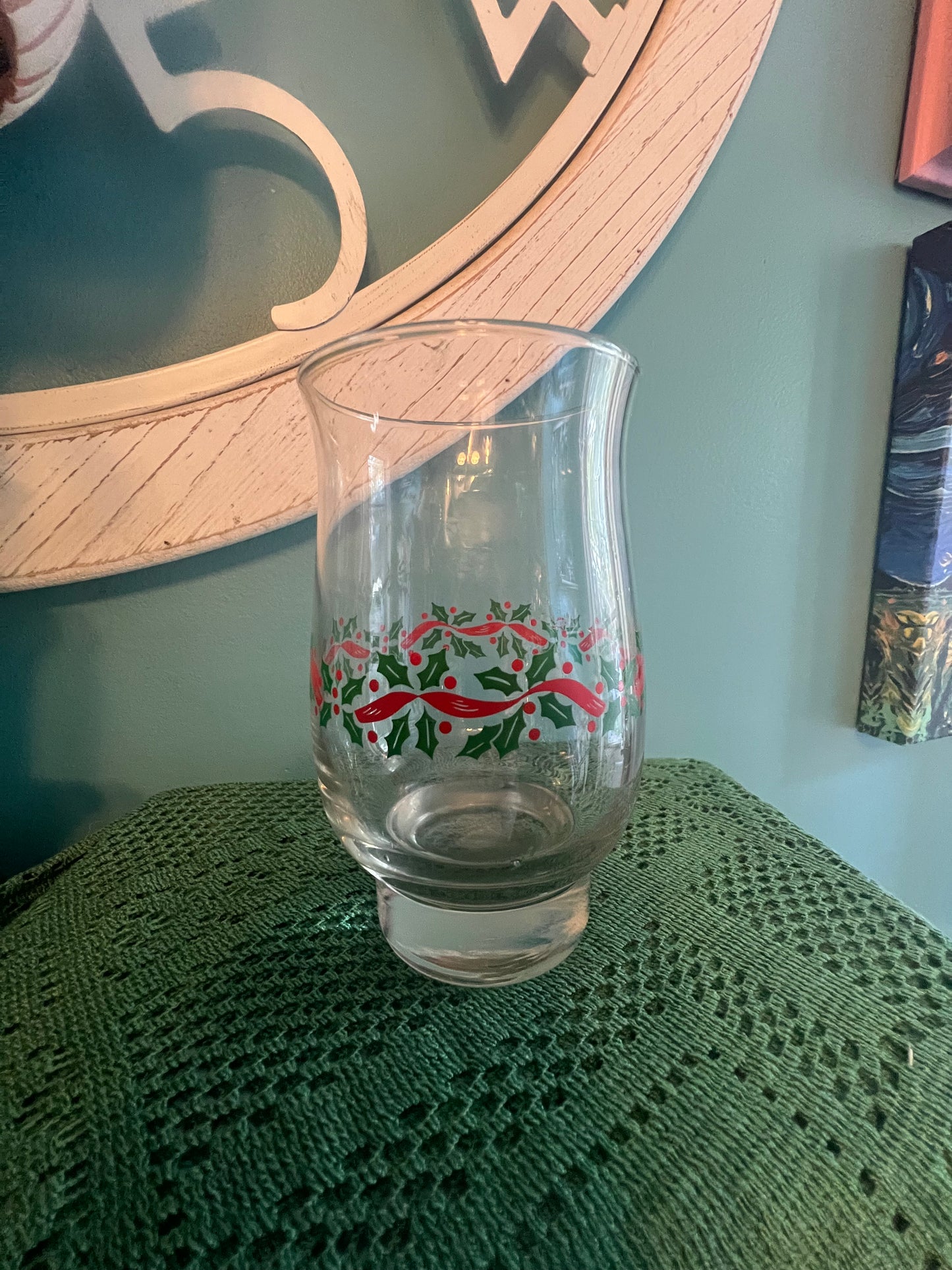 Vintage Christmas Holly Berry Ribbon glass plate with gold rim