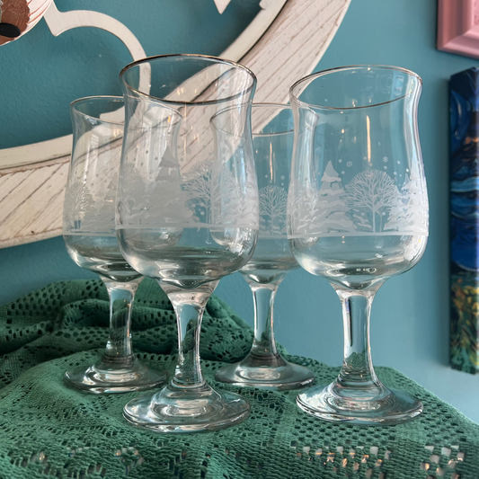 1980s Libbey Arby’s Winter Wonderland Wine Glasses