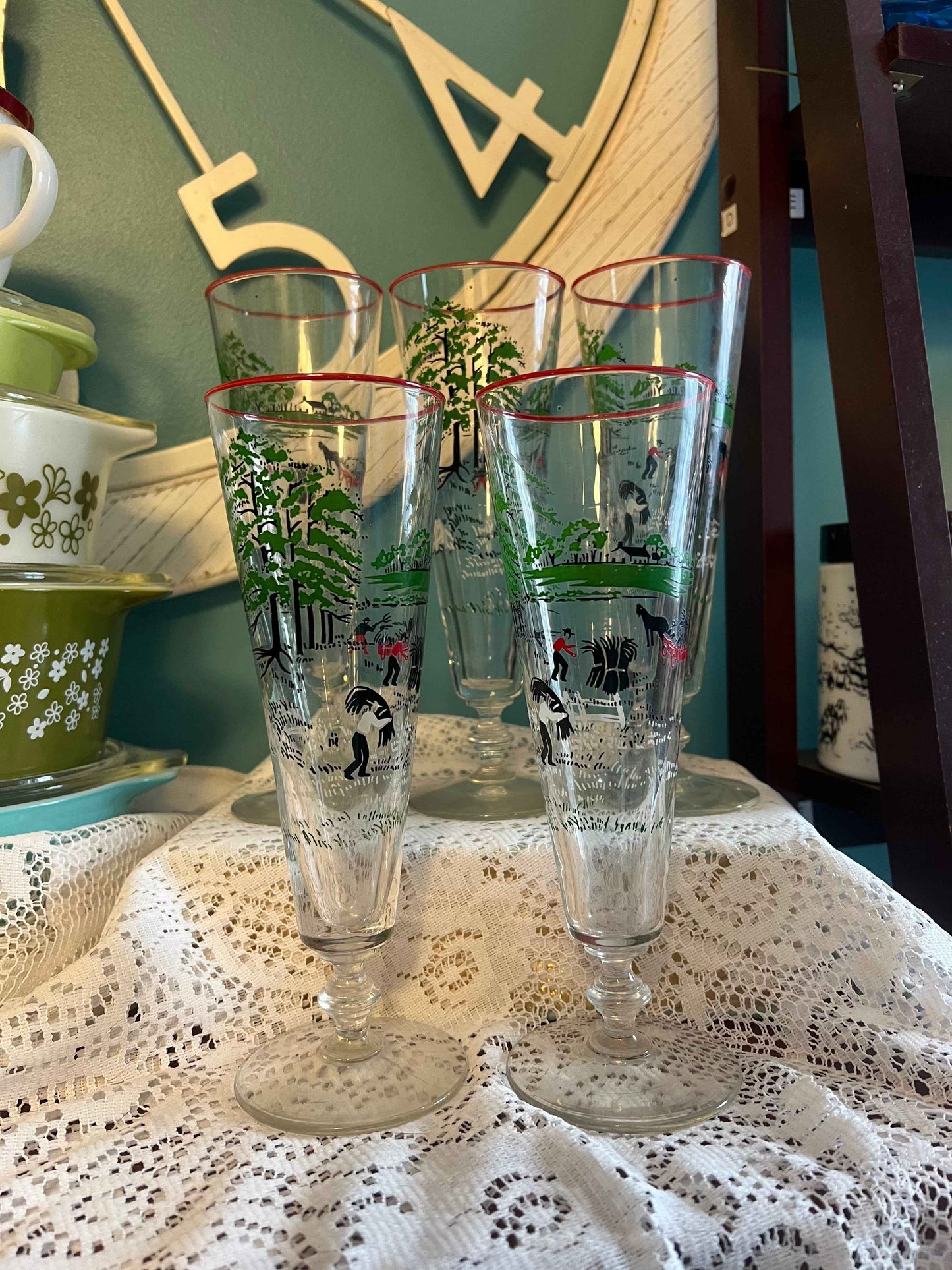 Vintage Libbey Currier & Ives “Making Hay” Pilsner Glasses | Set of 5