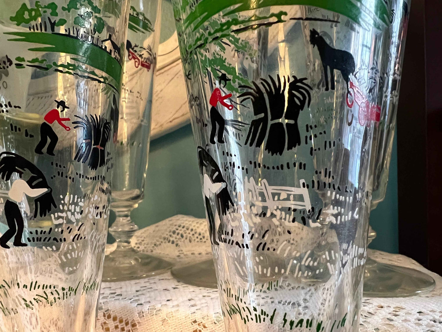 Vintage Libbey Currier & Ives “Making Hay” Pilsner Glasses | Set of 5