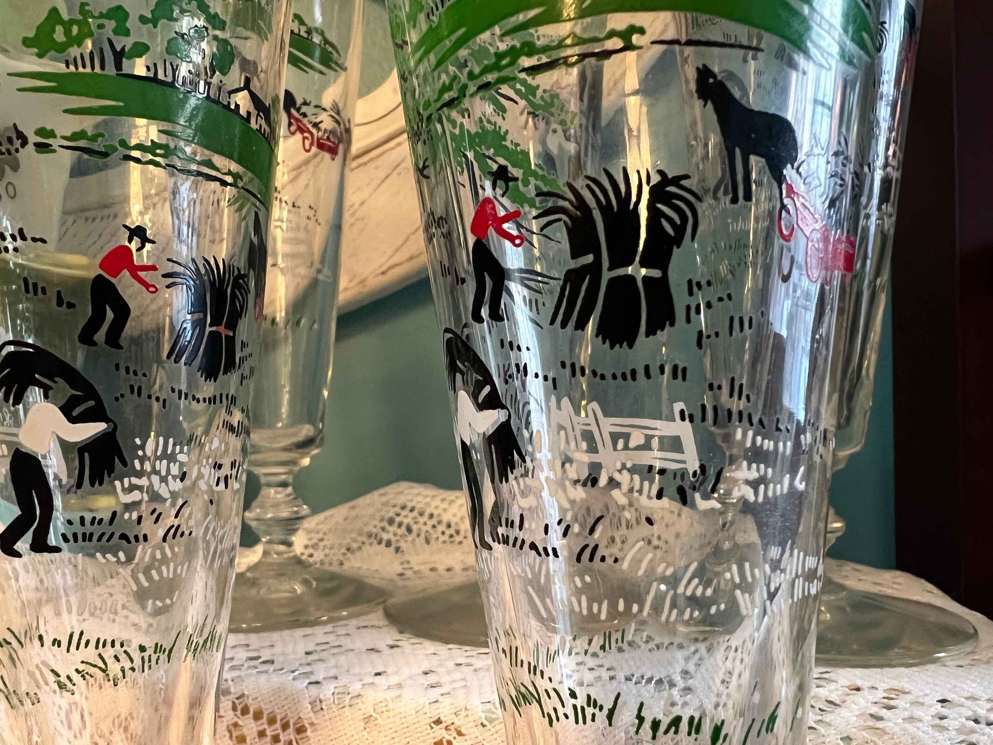 Vintage Libbey Currier & Ives “Making Hay” Pilsner Glasses | Set of 5