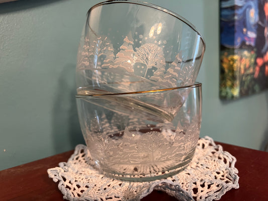 Frosted Winter Libbey Gold Rimmed Bowls