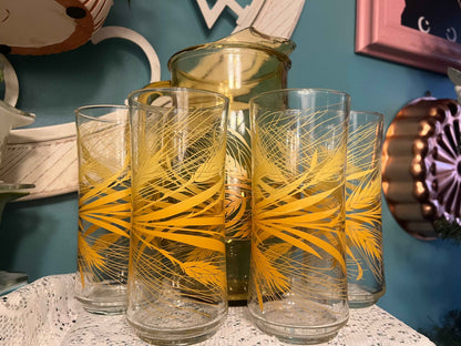 Vintage Libbey Golden Harvest Glasses & Pitcher Set | 10 oz Glasses & 72 oz Pitcher