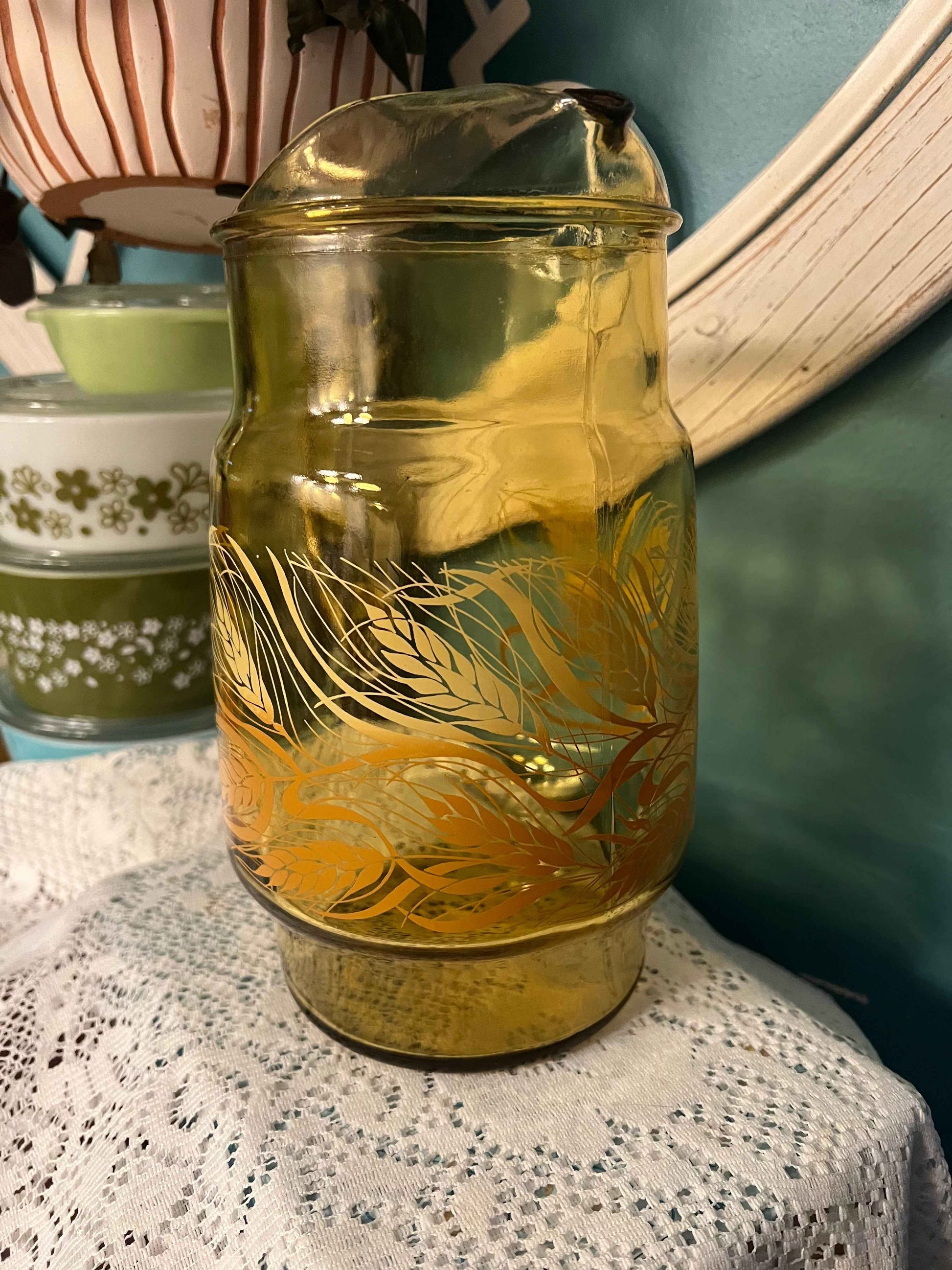 Vintage Libbey Golden Harvest Glasses & Pitcher Set | 10 oz Glasses & 72 oz Pitcher