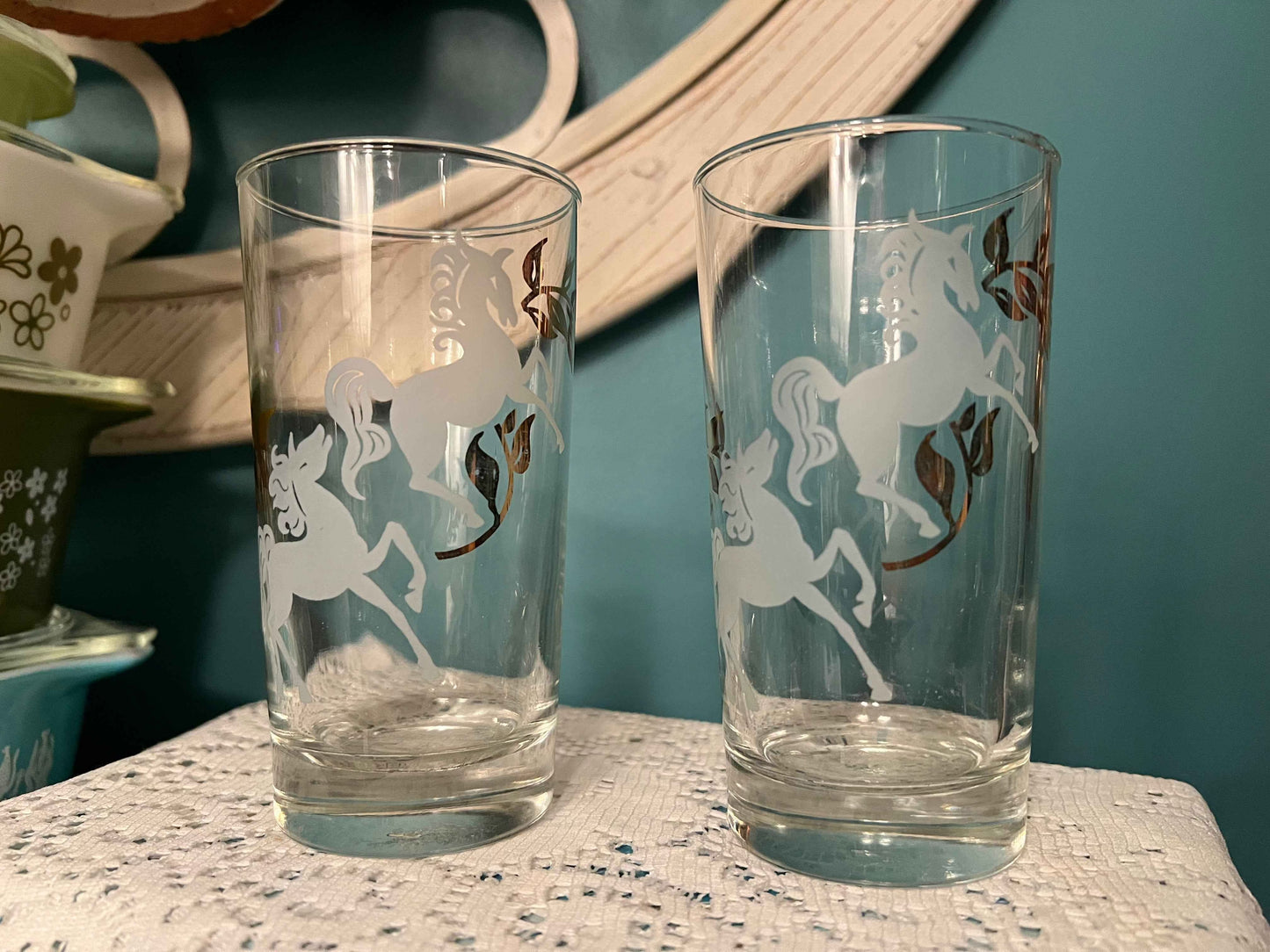 Vintage Libbey Highball Glasses - Prancing Colts | 5" | Vintage Drinking Glasses